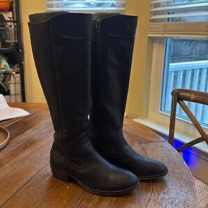 Seychelles Black Leather Knee-High Heeled Boots